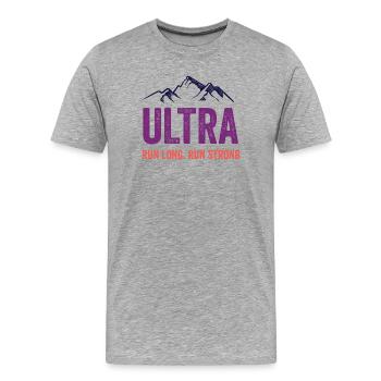Ultra Running - Run Long. Run Strong. - Men's Premium Organic T-Shirt - heather grey - Front - Damien (186cm)