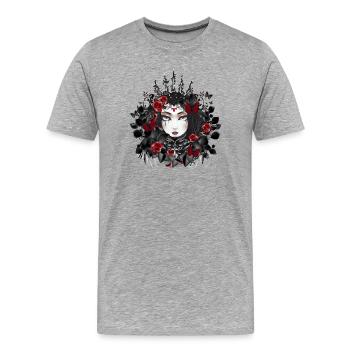 Reine gothique victorienne avec couronne et roses - T-shirt bio Premium Homme - gris chiné - Devant - Damien (186cm)