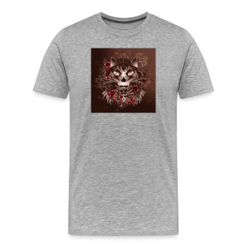 chat sombre et mystérieux dans la roseraie - T-shirt bio Premium Homme - gris chiné - Devant - Damien (186cm)