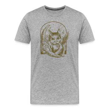 Chat céleste et lune ailée - T-shirt bio Premium Homme - gris chiné - Devant - Damien (186cm)