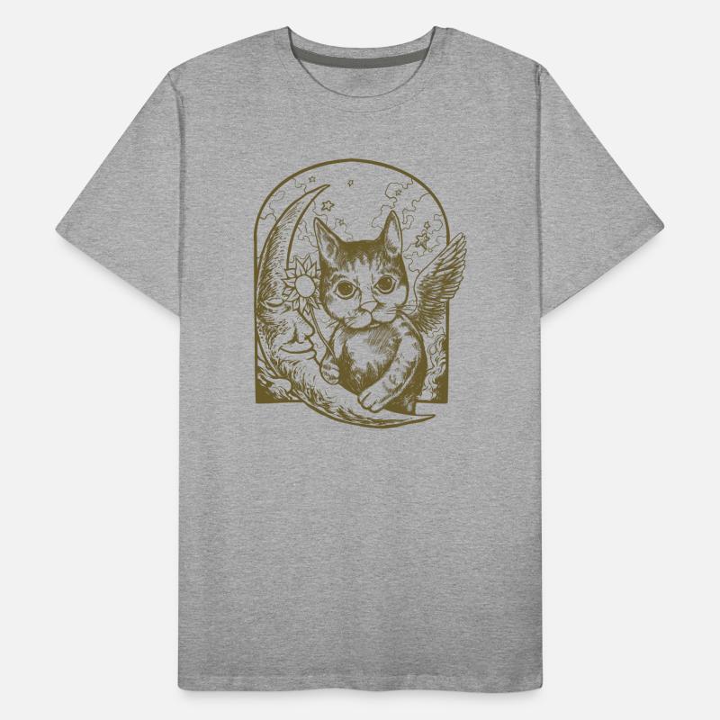 Chat céleste et lune ailée T-shirt bio Premium Homme