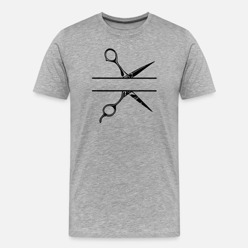 Textbanner Logo Friseur, Schere - Männer Premium Bio T-Shirt - Grau meliert