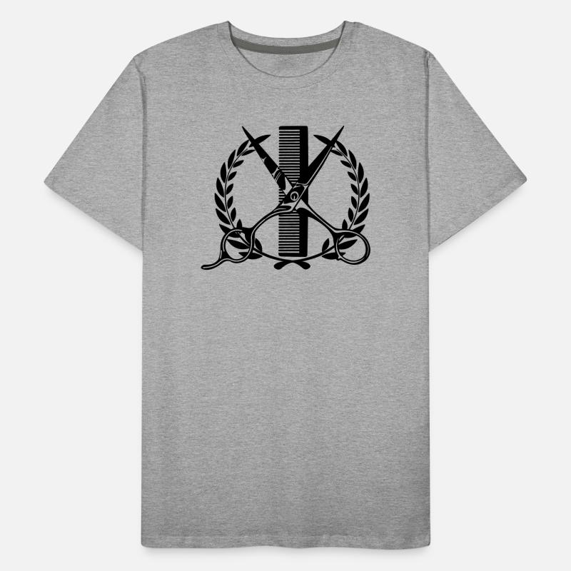 Logo couronne de laurier coiffeur, ciseaux avec peigne T-shirt bio Premium Homme