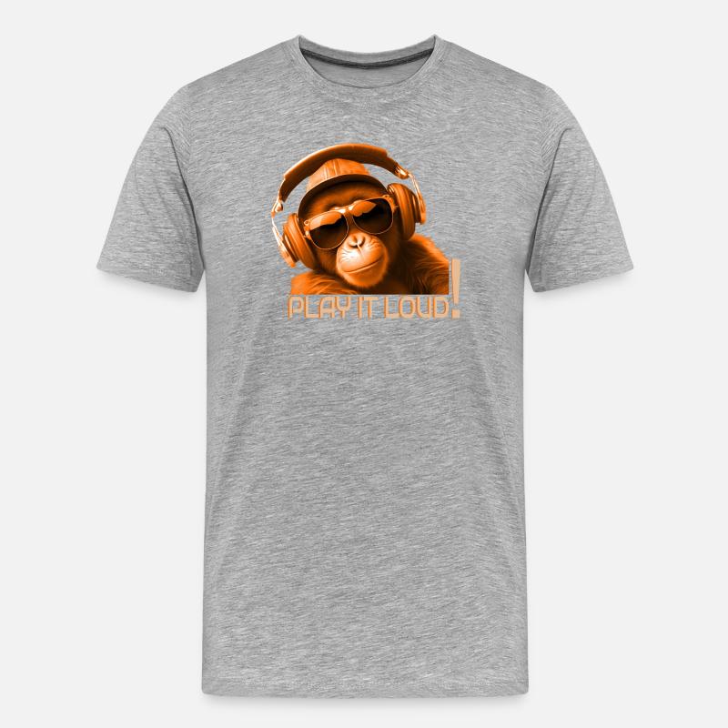 Play It Loud Affe DJ - Männer Premium Bio T-Shirt - Grau meliert