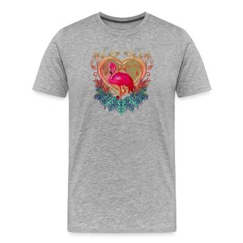 Wunderbarer Flamenco mit Herz und Blumen. - Männer Premium Bio T-Shirt - Grau meliert - Vorne - Damien (186cm)