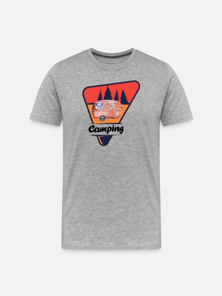 Retro Caravan im Wald - Männer Premium Bio T-Shirt - Grau meliert
