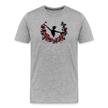 Ballerina Silhouette mit Eukalyptus & roten Rosen - Männer Premium Bio T-Shirt - Grau meliert - Vorne - Damien (186cm)