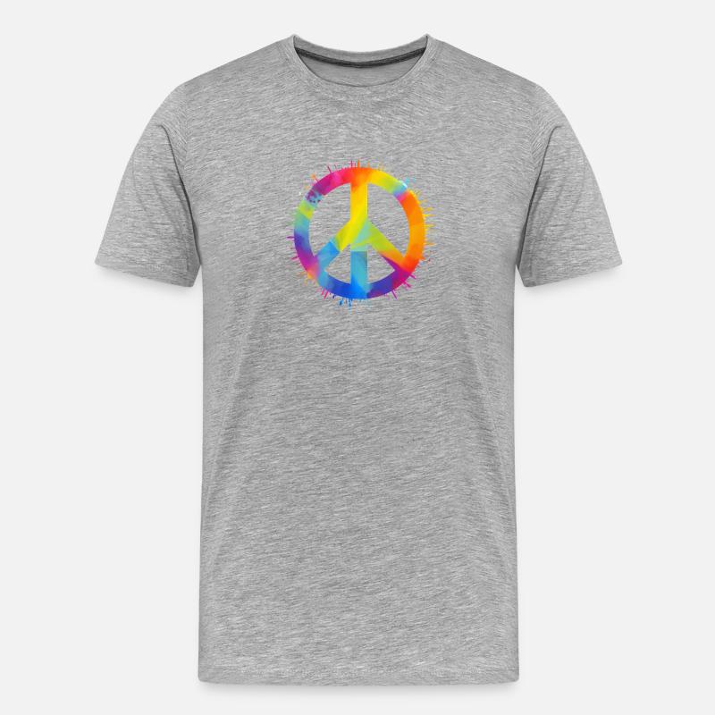 Regenbogen Peace - Männer Premium Bio T-Shirt - Grau meliert