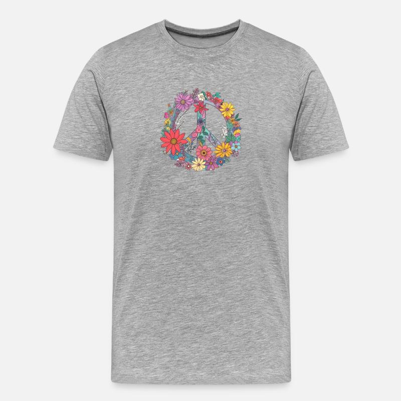 Blumen Peace - Männer Premium Bio T-Shirt - Grau meliert