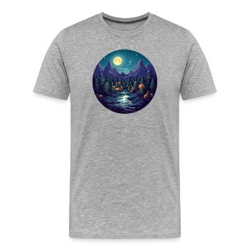 Paysage forestier surréaliste la nuit - T-shirt bio Premium Homme - gris chiné - Devant - Damien (186cm)