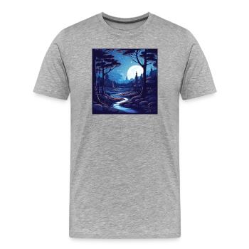 Surreale Wald Landschaft bei Nacht - Männer Premium Bio T-Shirt - Grau meliert - Vorne - Damien (186cm)