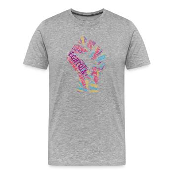 LGBTQIA+ T-shirt Poing Nuage de mots Gay Pride LGBT - T-shirt bio Premium Homme - gris chiné - Devant - Damien (186cm)