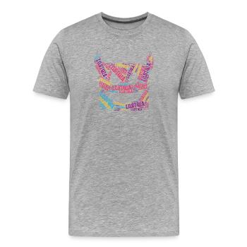 LGBTQIA+ T-shirt Diable Nuage de mots Gay Pride LGBT - T-shirt bio Premium Homme - gris chiné - Devant - Damien (186cm)