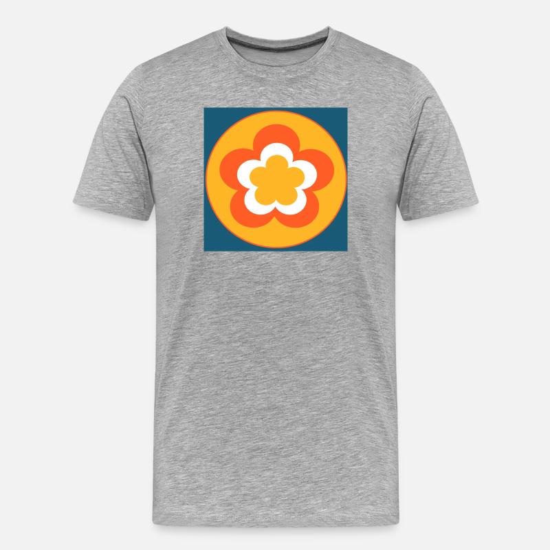 70er Jahre Blume Muster - Männer Premium Bio T-Shirt - Grau meliert