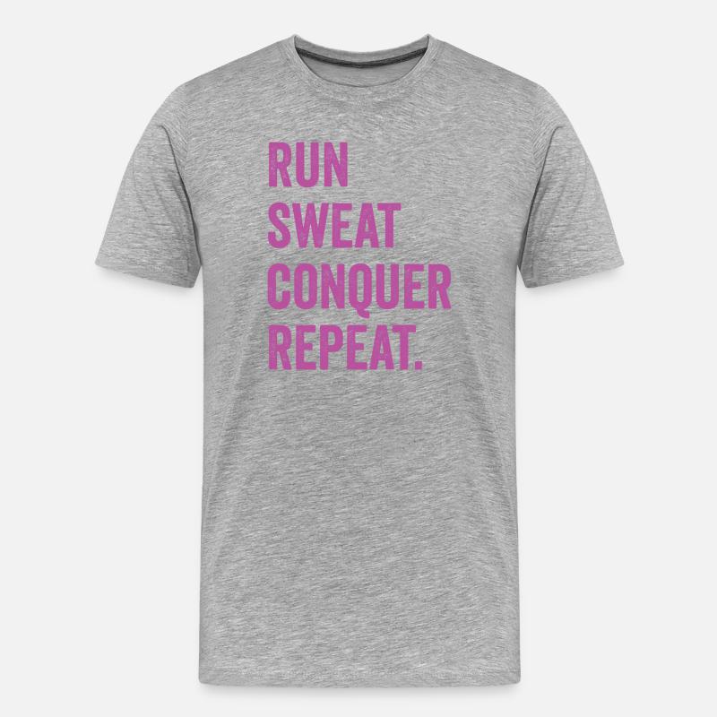 Courir. Sueur. Conquérir. Répéter. - T-shirt bio Premium Homme - gris chiné