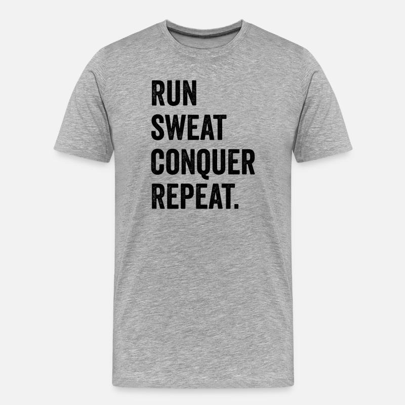 Courir. Sueur. Conquérir. Répéter. - T-shirt bio Premium Homme - gris chiné