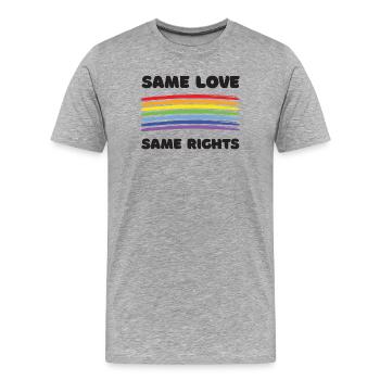 LGBTQ+ Pride Month - Gleiche Liebe. Gleiche Rechte. - Männer Premium Bio T-Shirt - Grau meliert - Vorne - Damien (186cm)