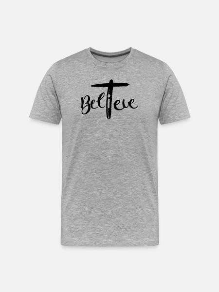Believe im Kreuz - Männer Premium Bio T-Shirt - Grau meliert