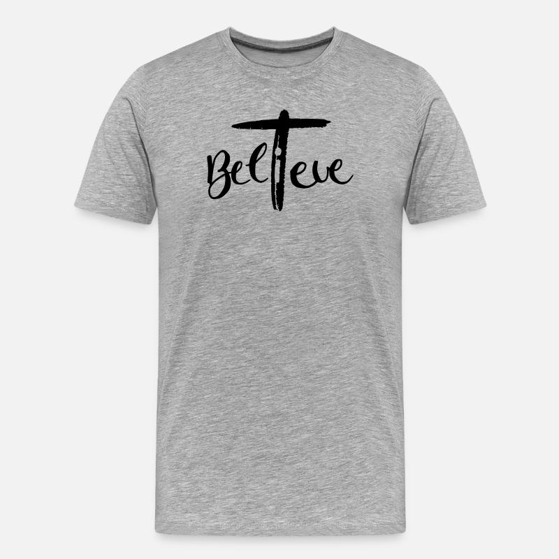 Believe im Kreuz - Männer Premium Bio T-Shirt - Grau meliert