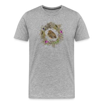Robin with delicate flowers and blues - Men's Premium Organic T-Shirt - heather grey - Front - Damien (186cm)