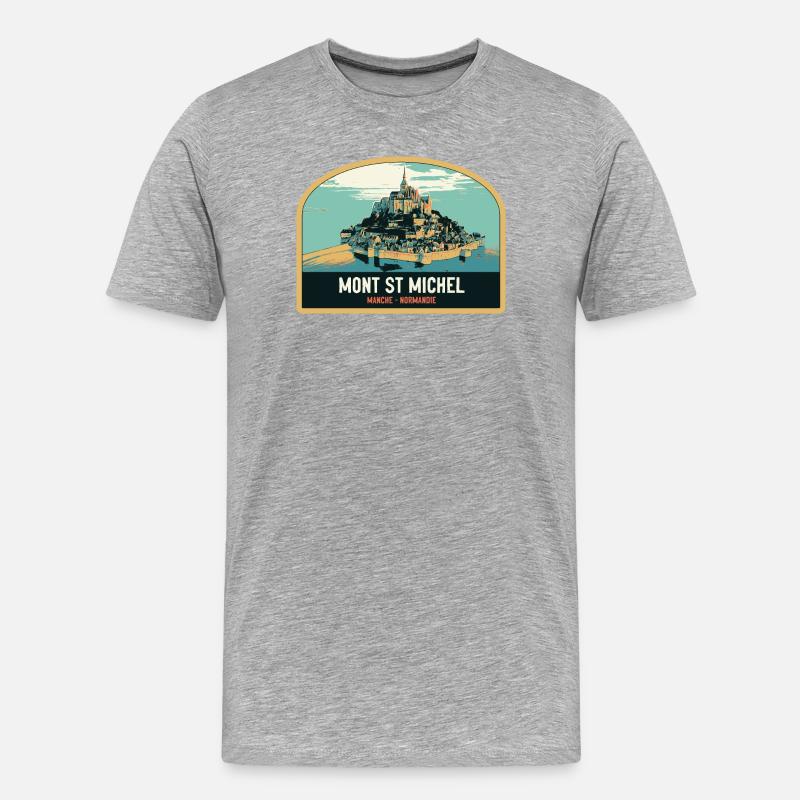 Panorama-Illustration des Mont Saint Michel - Männer Premium Bio T-Shirt - Grau meliert