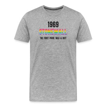Stonewall 1969 - Der erste Stolz war ein Aufstand - Männer Premium Bio T-Shirt - Grau meliert - Vorne - Damien (186cm)