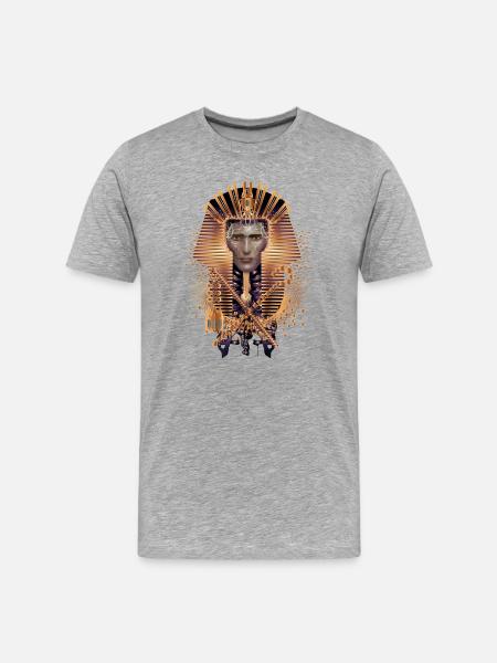 kunstfærdigt portræt af egyptisk konge med maske - Herre Premium T-shirt økologisk - grå meleret