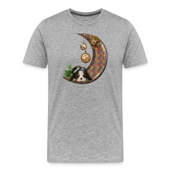 Steampunk-Mond mit Welpen - Männer Premium Bio T-Shirt - Grau meliert - Vorne - Damien (186cm)