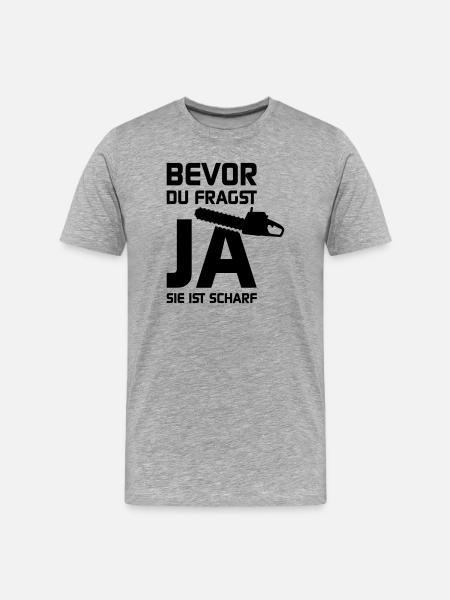 Sie ist scharf - Männer Premium Bio T-Shirt - Grau meliert