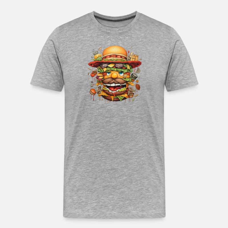 Wilde Burgerkarikatur Gesicht - Männer Premium Bio T-Shirt - Grau meliert