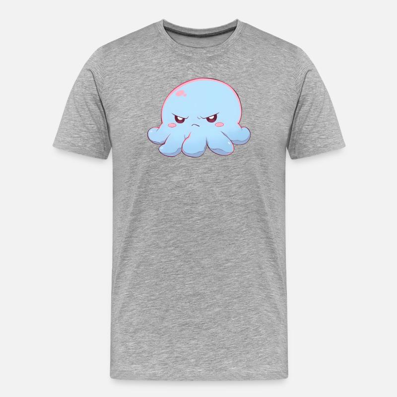 Blue grumpy octopus - Männer Premium Bio T-Shirt - Grau meliert
