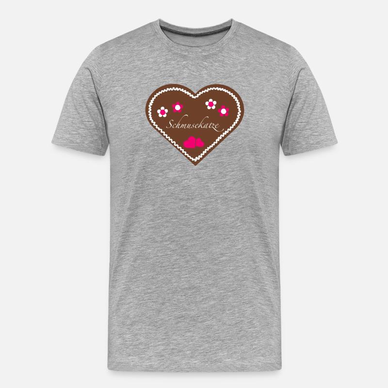 "Jahrmarkt-Liebe" - Schmusekatze pink - Männer Premium Bio T-Shirt - Grau meliert