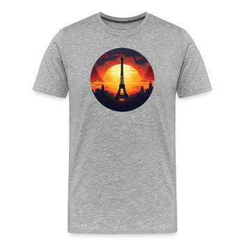 Paris Tour Eiffel au coucher du soleil, Romantique - T-shirt bio Premium Homme - gris chiné - Devant - Damien (186cm)