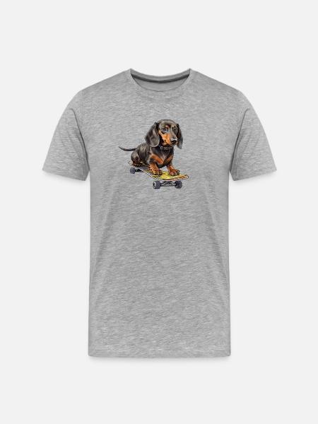 Dackel Skateboard Abenteuer - Männer Premium Bio T-Shirt - Grau meliert