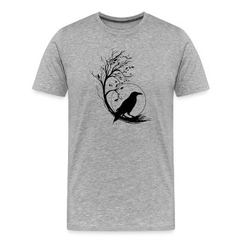 Rabe Vollmond Baum Silhouette - Mystische Nacht - Männer Premium Bio T-Shirt - Grau meliert - Vorne - Damien (186cm)