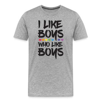 Mois de la fierté LGBTQ - J’aime les garçons qui aiment les garçons - T-shirt bio Premium Homme - gris chiné - Devant - Damien (186cm)