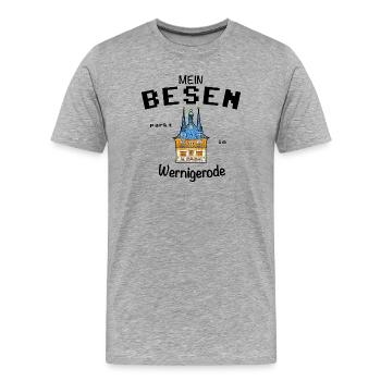 Mein Besen parkt in Wernigerode, Hexen, Fun Lustig - Männer Premium Bio T-Shirt - Grau meliert - Vorne - Damien (186cm)