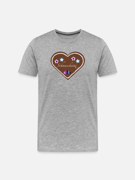 "Jahrmarkt-Liebe" Schmusekatze lila blau - Männer Premium Bio T-Shirt - Grau meliert