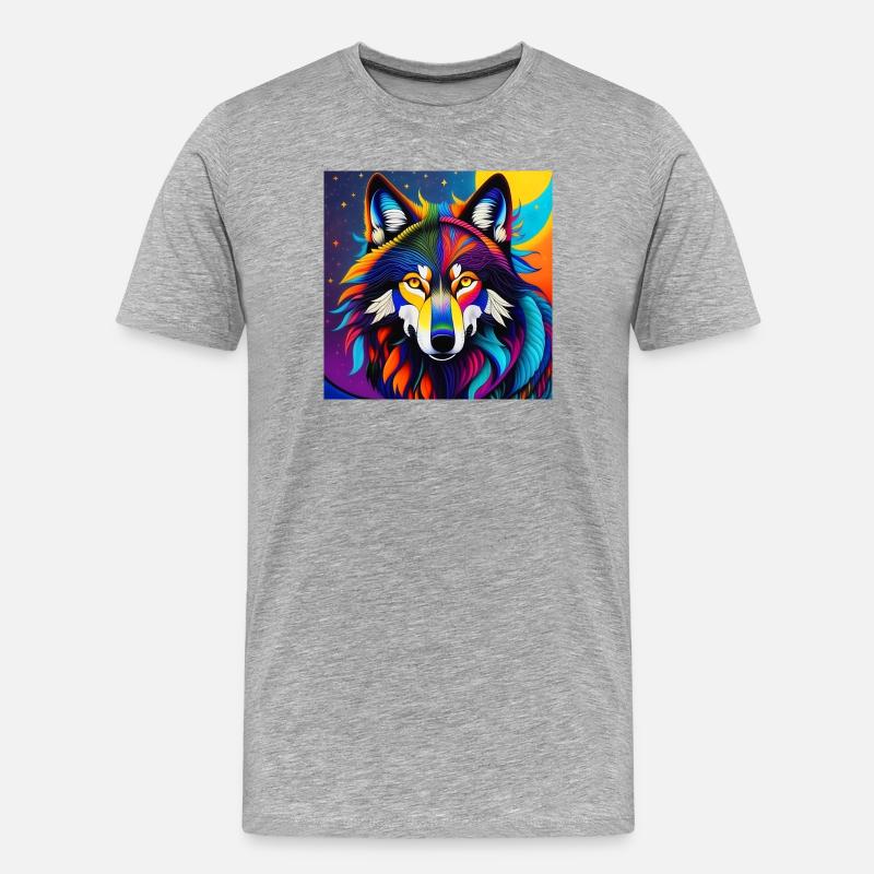 Wolf - Männer Premium Bio T-Shirt - Grau meliert