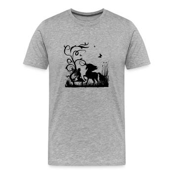 Wonderful fairy with unicorn in the sunet - Men's Premium Organic T-Shirt - heather grey - Front - Damien (186cm)