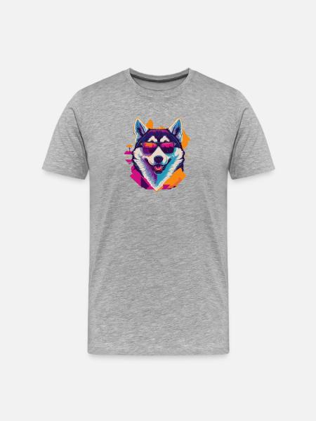 Frosty Fury: Retro Husky T-Shirt - Men's Premium Organic T-Shirt - heather grey