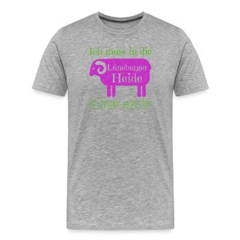 Lüneburger Heide Motiv mit Heidschnucke - Männer Premium Bio T-Shirt - Grau meliert - Vorne - Damien (186cm)