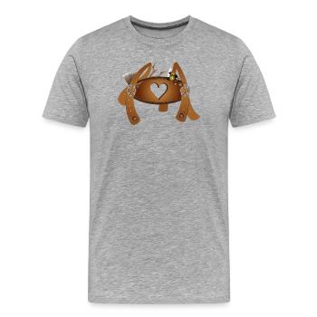 Barre transversale avec cœur sur bretelles de pantalon en cuir - T-shirt bio Premium Homme - gris chiné - Devant - Damien (186cm)