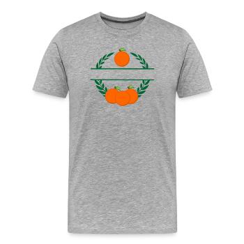 Orange dans une couronne de laurier avec des oranges orange - T-shirt bio Premium Homme - gris chiné - Devant - Damien (186cm)
