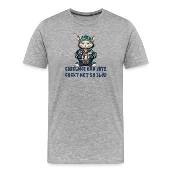 Apfelwein und Katzen Design - Männer Premium Bio T-Shirt - Grau meliert - Vorne - Damien (186cm)