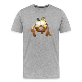 Motif de costume traditionnel amusant - Oiseaux avec chapeau de costumes traditionnels - T-shirt bio Premium Homme - gris chiné - Devant - Damien (186cm)