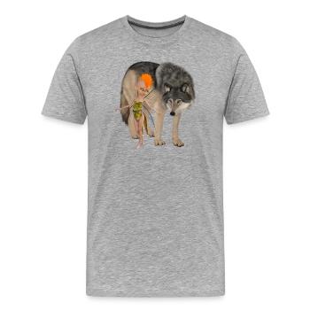 Zwei ungleiche Freunde: die Fee und der Wolf; - Männer Premium Bio T-Shirt - Grau meliert - Vorne - Damien (186cm)