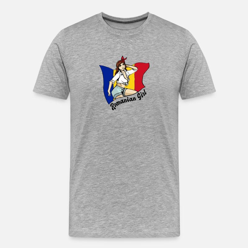 Rumänisches Mädchen Flaggen Design - Männer Premium Bio T-Shirt - Grau meliert