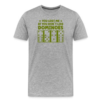 Domino Design - Männer Premium Bio T-Shirt - Grau meliert - Vorne - Damien (186cm)
