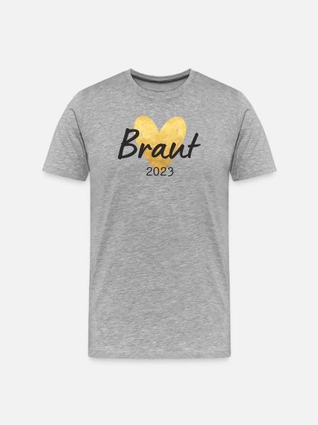 Braut 2023 goldenes Herz - Männer Premium Bio T-Shirt - Grau meliert